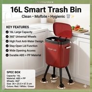 【Free 50pcs Rubbish Bag】12L Modern High Footed Trash Bin Silent Sliding Lid Portable Wheels Tong Sam