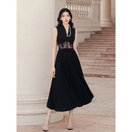 {SUNSHINE Club} Vietnam Niche Black Sexy Dress Designer Lace Hollow Out Waistless Classy Pleated Dress