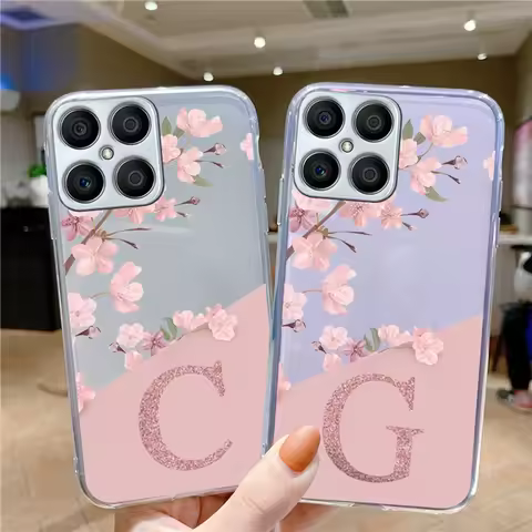 Pattern Cases For Huawei Honor X8 70 P30 P20 Lite P Smart Z Y6 Y7 Prime 2019 Pink Flower Letters Tra