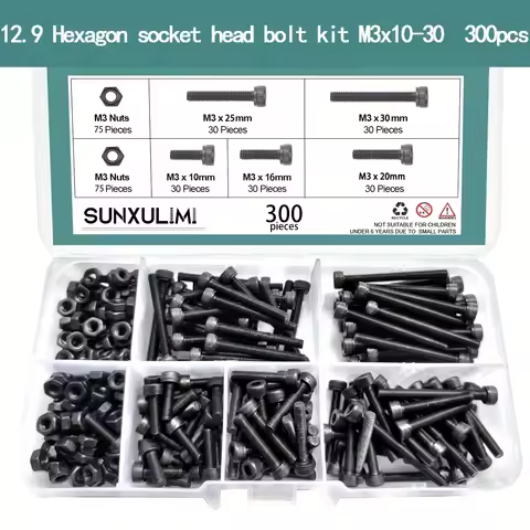 300 M3 x 10mm/16mm/20mm/25mm/30mm, 12.9 grade alloy steel hexagon socket head bolt and nut kit.