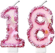 2.8" Pink Butterfly Glitter Number Candles 18th 81st Birthday Gifts for Women Men Birthday Decoratio