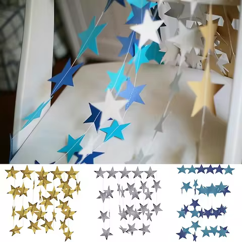 4M 7cm Shining Star Paper Drop Garland Banner Gold Silver Bunting Banner For Baby Shower Kids Room W