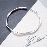 [Jia's] Wave Twisted Frosted Sterling Silver Bracelet Pure Silver Bracelet Open Bracelet Pure Silver