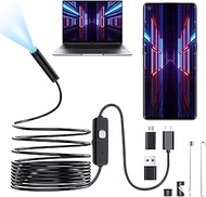 Endoscope Camera with Light, Inspection Camera with 10 m Semi-Rigid Cable, Type C, 3-in-1 USB, Water