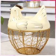 【Stock】Large Stainless Steel Mesh Wire Egg Storage Basket with Ceramic Farm Chicken Top and Handl
