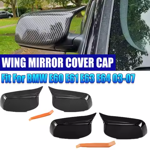 1Pair Car Rearview Side Mirror Cover Cap For 2003-2007 BMW E60 E61 E63 E64 525i 528i 530i 535i 545i 