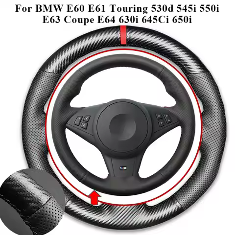 Customized Carbon Fiber Leather Car Steering Wheel Cover For BMW E60 E61 Touring 530d 545i 550i E63