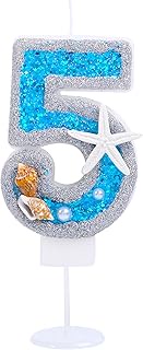 Kinsynko 2.83 Inch Birthday Candles Numbers 5 Blue and Silver Glitter Large Happy 5th Birthday Cake 
