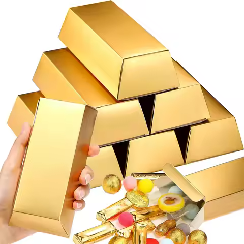 12pcs; Gold Bars Fake Bar Gift Box Golden Party Favor Chocolate Gold Coins Foil Treasure Brick Paper