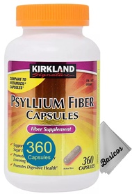 BASICOS Kirkland Psyllium Fiber Capsules 360-count, Digestive Health, Supports Regularity, Plus 1 Cl