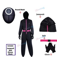 Squid game การ์ดเกมปลาหมึกและชุดคนด้านหน้าจัมป์สูทผู้ใหญ่ชุดตัวละครชุดคอสเพลย์ฮัลโลวีนการเล่นบทบาท