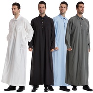 Muslim Arab Men Thobe Thawb Caftan size plus S-3XL Jubah lelaki ringkas /Jubah Button / Jubah Collar men clothes