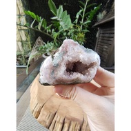 NEW Arrival : Pink Amethyst Small Cave Geode + Rose Metal Display Stand