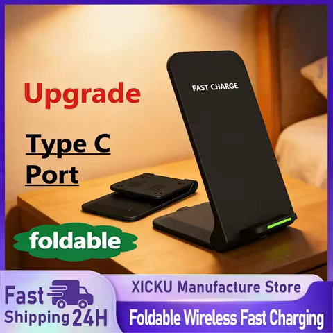 Fast Wireless Charger Stand Foldable Charging Dock For iPhone 17 16 15 14 13 Pro Samsung Xiaomi Wire