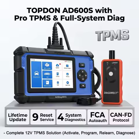 TOPDON AD600S with TPMS: 4 System OBD2 Scanner, 9 Resets, Oil/BMS/SAS/DPF/TPMS Relearn, Injector Cod