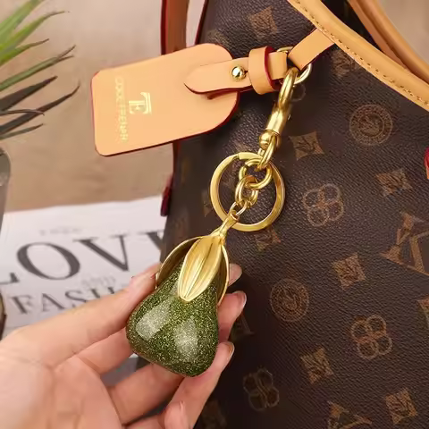 2025 New Exquisite Fruit Crystal Green Pear Pendant Cherry Strawberry For Coach Goyard Handbag Shoul