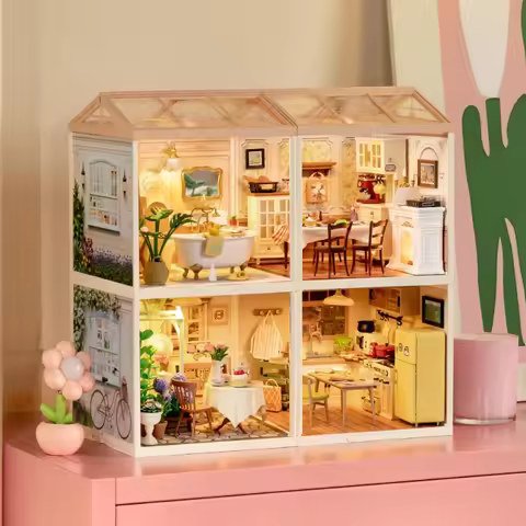 Robotime DIY Miniature Dollhouse Kit Home Garden Series Building Kits with LED Xmas Gifts for Adult 