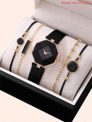 女性套裝的1幾何錶盤手錶和1串珠裝飾手環