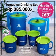 Tupperware Turquoise Drinking Set Toska Paket Minum Teko Air dan