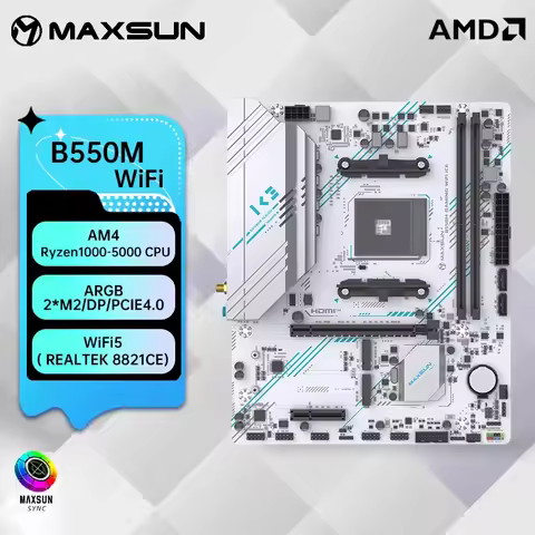 MAXSUN B550M Motherboard Support AMD R7 5600 5700X DDR4 3200Mhz USB3.1 PCIE 4.0 AM4 ARGB WIFI5 BT4.2
