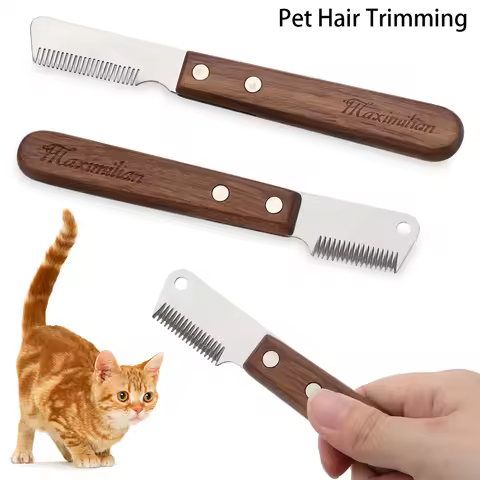 Professional Dog Hair Comb Cat Brush Wooden Handle Stainless Steel Stripping Knife Pet Hair Remover