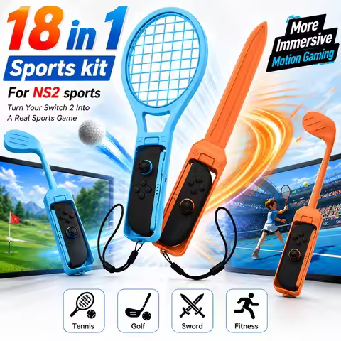 18 in 1 Sports Game Accessories Kit for NS Switch 2 Joy-Con , Golf Clubs Tennis Rackets Swords Wrist
