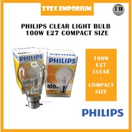 PHILIPS CLEAR 100W (B22) LIGHT BULB CLEAR WHITE COMPACT SIZE (EASY ON YOUR EYES)
