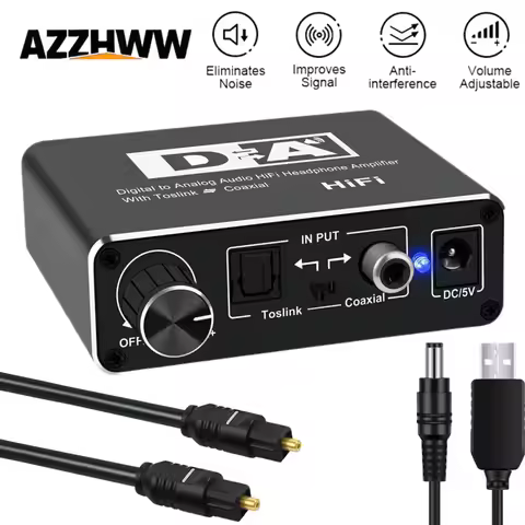 Digital to Analog Converter HiFi Headphone Amplifier With Volume Adjustable Optical SPDIF Toslink Co