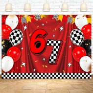 I was 6 Now Im 7 Happy Birthday Party Banner Backdrop Black White Checkered Red Balloon Party Decora