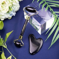 天然水晶玉石美容滾輪按摩棒+刮痧板/眼臉部穴道按摩器/黑曜石