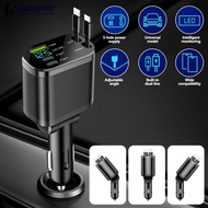 YOUNGSTAR 5-in-1 Retractable Car Charger Fast Charging USB Type-C Power Adapter With LED Retractable