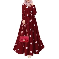 Retro Polka dots Pop Yeh Yeh Saloma Dress Women Muslim Elegant Casual Full Sleeve Dress Polkadot Mus