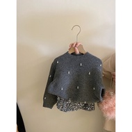 Korean Version Pearl Rhinestone Knitted Sweater Autumn Temperament Sequined Skirt Fashion Suit Trend