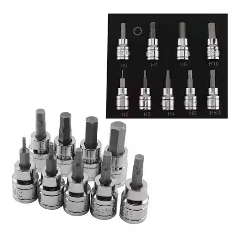9 Pcs Hex Bit Sockets Allen Key Set 3/8" Drive 2-10mm Drill Bit Replacement Accessories For Hand Too