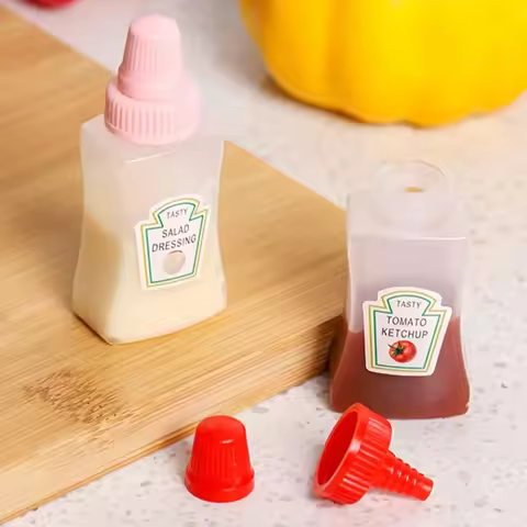 4pcs -Square Squeeze Sauce Bottle, Mini Portable Sauce Bottle, Portable For Salad Sauce, Tomato Sauc