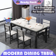 Meja makan Dining table set chair 4 / 6 seater dinning marble design Kerusi makan moden Modern beige white black table