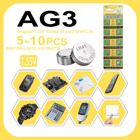 5-10PCS 1.55V AG3 LR41 Button Batteries SR41 392 192 Round Cell Coin Alkaline Battery L736 384 SR41S