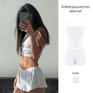 Sexy Knitted Tank Top Set For Women 2-Piece Home Clothes Jacquard