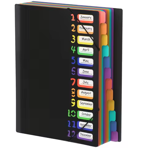 1pc Colorful Label A4 Folder with Monthly Dividers - Document Organizer, suitable for schools, offic