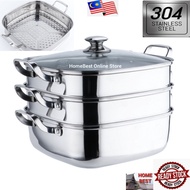 304 Stainless Steel 3Tiers Steamer 30*30cm Square Cookware Pot/Peralatan Memasak Pengukus
