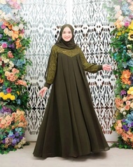 Inara Couple Mom And Kids Gamis Syari Set Khimar Bahan Ceruty Babydoll Mix Brukat Aksen Payet