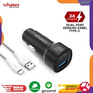 VIVAN VCC07 Car Charger 2 Port USB-A Type C 48W 3A PD Fast Charging Fast Charging LED Official Warra