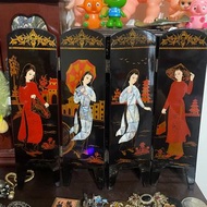 早期收藏旅遊紀念品越南漆器鑲貝小屏風 小擺飾 擺攤 展示