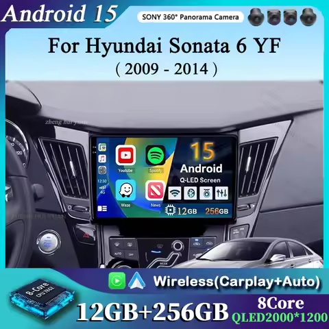 For Hyundai Sonata 6 YF 2009 - 2014 Android 15 2K QLED Car Radio Multimedia Video Player GPS stereo 