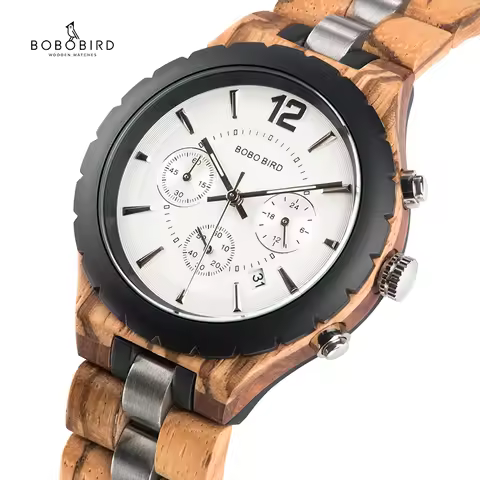 BOBO BIRD Watch Relogio Masculino Wood Watch Military Men's Quartz Wristwatch Chronograph Timepiece 