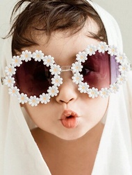 1入太陽花造型兒童太陽眼鏡，可愛的中性派對眼鏡適用於嬰兒，抗UV並適合戶外活動