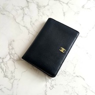 稀有中古包 Chanel黑色皮革中短夾 旅行護照套 錢包 皮夾 二手包