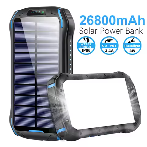Solar Power Bank 26800mAh Waterproof Portable 3.1A Fast Charging Poverbank Mobile Phone Charger Powe