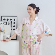 Ladies Ice Silk Print Pajama Set - Long & Short Sleeve Trousers, 2-Piece Home Wear