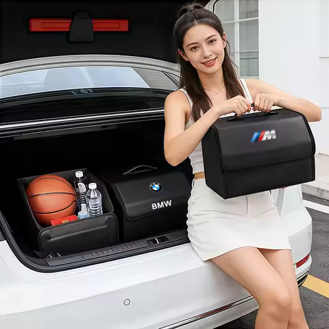Large Capacity Leather Storage Box Car Trunk Organizer Case For BMW E46 E90 E60 F30 G20 X1 X2 X3 X4 